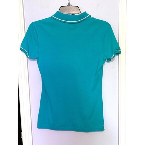 Tommy Hilfiger Women's Collared V-Neck Short Sleeve Polo Top Teal Size Small - Picture 2 of 8